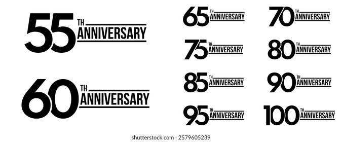 anniversary celebration label set, jubilee congratulation card vector template, happy birthday sign, event invitation card