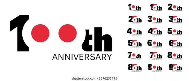 anniversary celebration label set, jubilee congratulation card vector template, happy birthday sign, event invitation