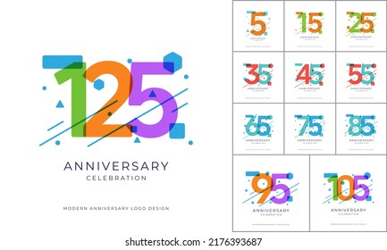 Logo de la celebración del aniversario. Diseño de celebración del aniversario para folletos, volantes, revistas, afiches de folletos, web, invitación o tarjeta de saludo. plantillas de vector