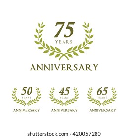 Anniversary celebration logo set, Golden Laurel wreath vector design.