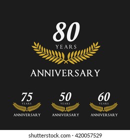 Anniversary celebration logo set, Luxury Laurel wreath vector design.