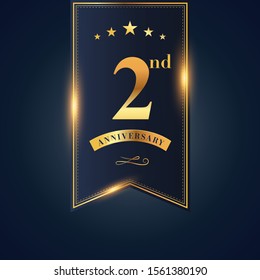 anniversary celebration logotype. 2 anniversary logo with confetti golden colored isolated on black blue background, vector design for greeting card and invitation card and celebration event