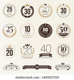 Anniversary celebration logotype collection. From 10th to 50th anniversary logos