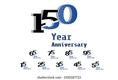 Anniversary Celebration Set Blue Color Vector Template Design Illustration