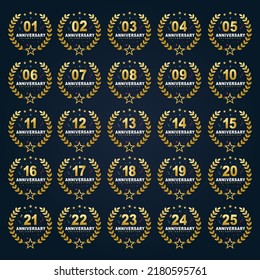 Anniversary celebration Set and bundle design, 1 to 25 luxurious golden color for birthday and Anniversary design.