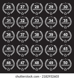 Celebración del Aniversario Set y diseño de paquete, 26 a 50 lujosos colores dorados para el diseño de cumpleaños y aniversario.	