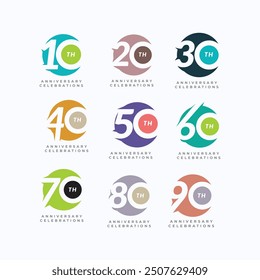 Conjunto de celebración de aniversario Ilustración de diseño de Plantilla de Vector