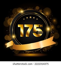 Anniversary celebration template design. Golden number 175 with sparkling confetti and ribbon, Vector illustration EPS10