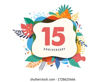 Anniversary celebration. Tropical floral frame. Vector illustration, banner, poster