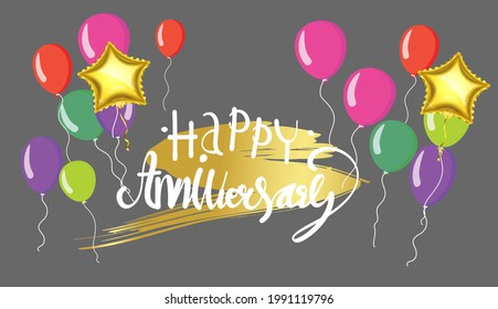 Anniversary celebration. Typography Vector Design with sparkling confetti and Balloon