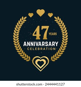 Anniversary celebration vector design, Celebrating golden color numbers 47 years anniversary design.