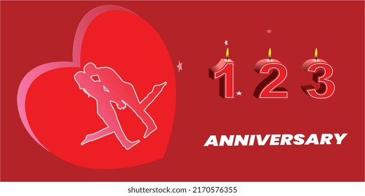 anniversary celebration vector illustration banner, can be use for multiple numbers like 1,12,13,3 etc, vector festive realistic 3D design, wedding, birthday or any event