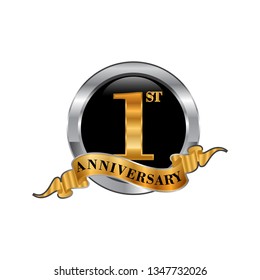 Anniversary Celebration Vector Logo. year Anniversary Gold Icon with Stars and Frame