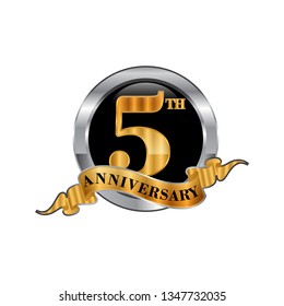 Anniversary Celebration Vector Logo. year Anniversary Gold Icon with Stars and Frame