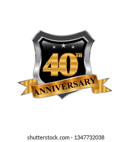 Anniversary Celebration Vector Logo. year Anniversary Gold Icon with Stars and Frame