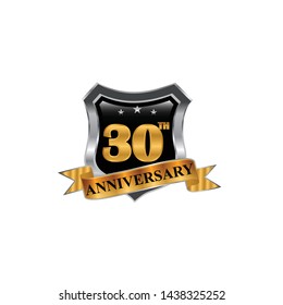 Anniversary Celebration Vector Logo. year Anniversary Gold Icon with Stars and Frame