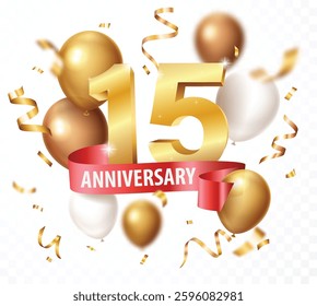 Anniversary celebrations, 3d gold numbers with award confetti and ribbons