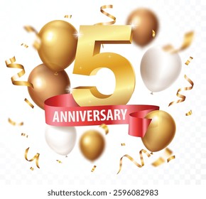 Anniversary celebrations, 3d gold numbers with award confetti and ribbons