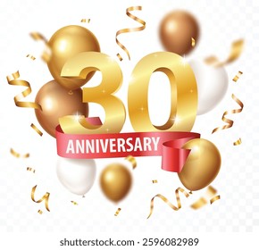 Anniversary celebrations, 3d gold numbers with award confetti and ribbons