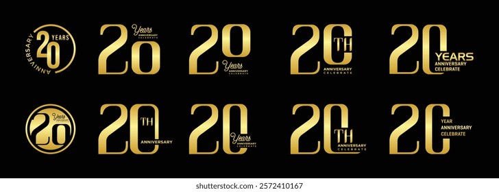 anniversary collection 20 years gold color, creative number design vector illustration. for birthday, greeting, special moment