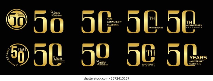 anniversary collection number 50 years gold color, creative number design vector illustration. for birthday, greeting, special moment