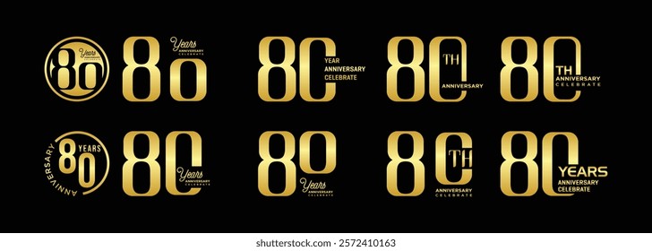 anniversary collection number 80 years gold color, creative number design vector illustration. for birthday, greeting, special moment