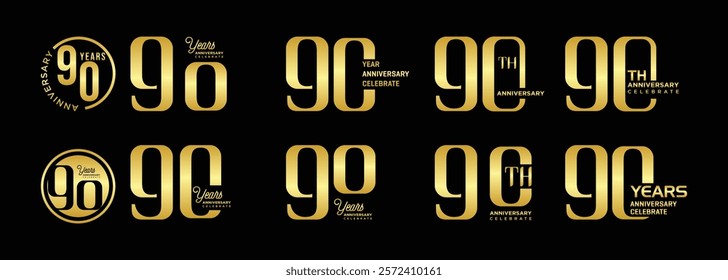 anniversary collection number 90 years gold color, creative number design vector illustration. for birthday, greeting, special moment