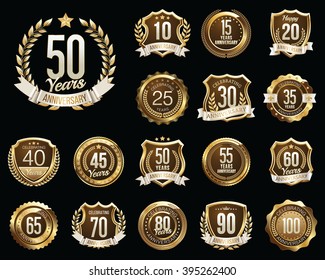 Anniversary Badges Set Golden Anniversary Signs Stock Vector (Royalty ...