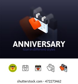 Anniversary color icon, vector symbol in flat, outline and isometric style isolated on blur background