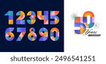 Anniversary concept design. Modern geometric style. Fireworks and celebration colorful background, set of numbers. Vector illustration