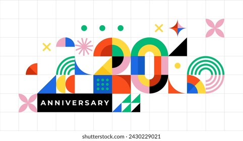 Diseño de concepto de aniversario. Estilo geométrico moderno. Fuegos artificiales y celebración de fondo colorido, conjunto de números. Ilustración de vector