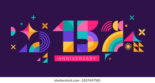 Anniversary concept design. Modern geometric style. Fireworks and celebration colorful background, set of numbers. Vector illustration