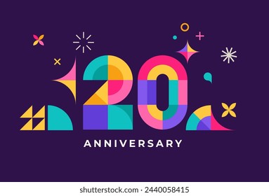 Anniversary concept design. Modern geometric style. Fireworks and celebration colorful background, set of numbers. Vector illustration