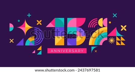 Anniversary concept design. Modern geometric style. Fireworks and celebration colorful background, set of numbers. Vector illustration