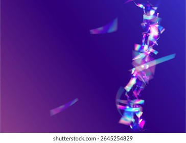 Anniversary Confetti. Laser Iridescent Serpentine. Color Burst. Isolated Tinsel. Abstract Banner. Art Sparkle. Explosion Glitter. Pink Light Ribbon. Purple Anniversary Confetti
