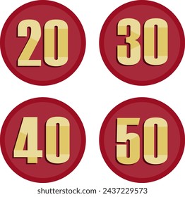 Anniversary, anniversary date icon, birthday. 20th, 30th, 40th and 50th anniversary. Vector illustration. Vector.
