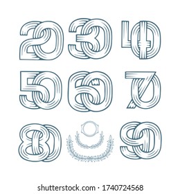 Jubiläum datiert 10, 20, 30, 40, 50, 60, 70, 80, 90 handgezeichnete Symbole Vektoren gesetzt. Teil der Menge.