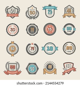 Anniversary dates. Badges with numbers for celebration dates recent vector emblems collection