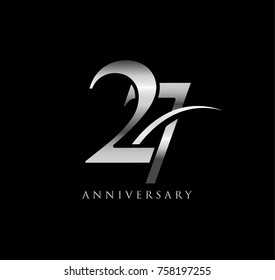 anniversary elegance silver logo. linked number with swoosh on black background