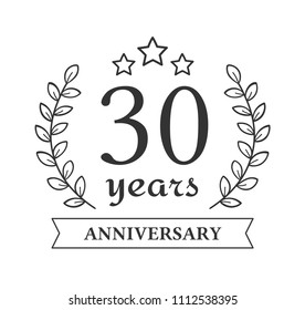 Anniversary emblem with hand drawn laurel wreath, vector eps10 illustration