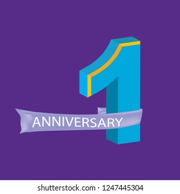 Anniversary emblems 1 anniversary template design. Vector one number color easy editable