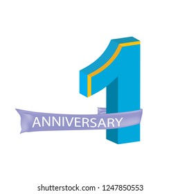 Anniversary emblems 1 anniversary template design. Vector one number color easy editable. Isolated background