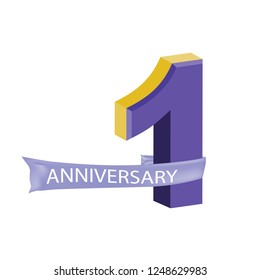 Anniversary emblems 1 anniversary template design. Vector one number color easy editable. Isolated background
