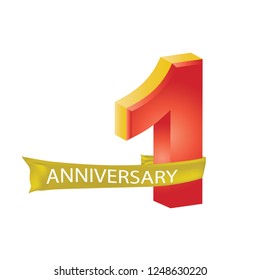 Anniversary emblems 1 anniversary template design. Vector one number color easy editable. Isolated on a white background
