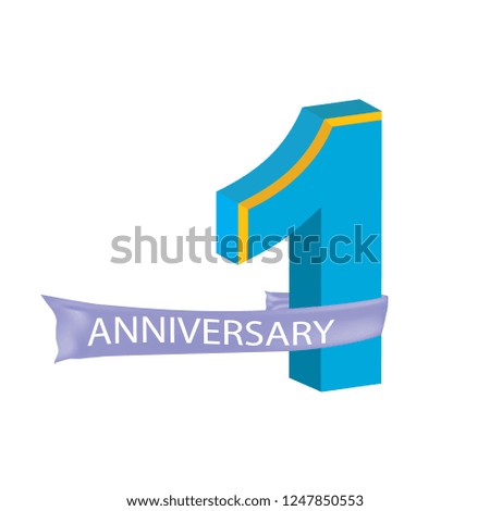 Anniversary emblems 1 anniversary template design. Vector one number color easy editable. Isolated background