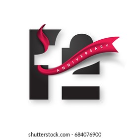 Anniversary emblems 12 anniversary template design. Creative design for your greetings card, flyers, invitation, posters, brochure, banners, calendar