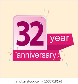 Anniversary emblems 32 anniversary template design. Creative design for your greetings card, flyers, invitation, posters, brochure, banners, calendar