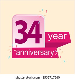 Anniversary emblems 34 anniversary template design. Creative design for your greetings card, flyers, invitation, posters, brochure, banners, calendar