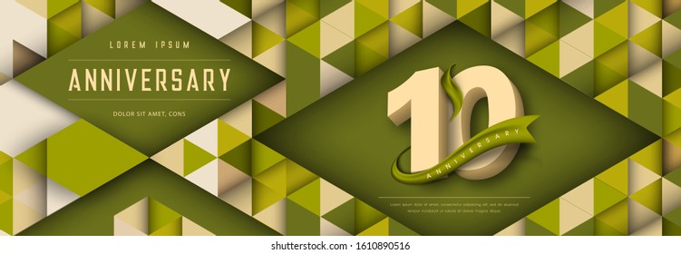 Anniversary emblems celebration logo, 10th birthday vector illustration, with texture background, modern geometric style and colorful polygonal design. 10 Anniversary template design, geometric design