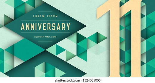 Anniversary emblems celebration logo, 11th birthday vector illustration, with texture background, modern geometric style and colorful polygonal design. 11 Anniversary template design, geometric design